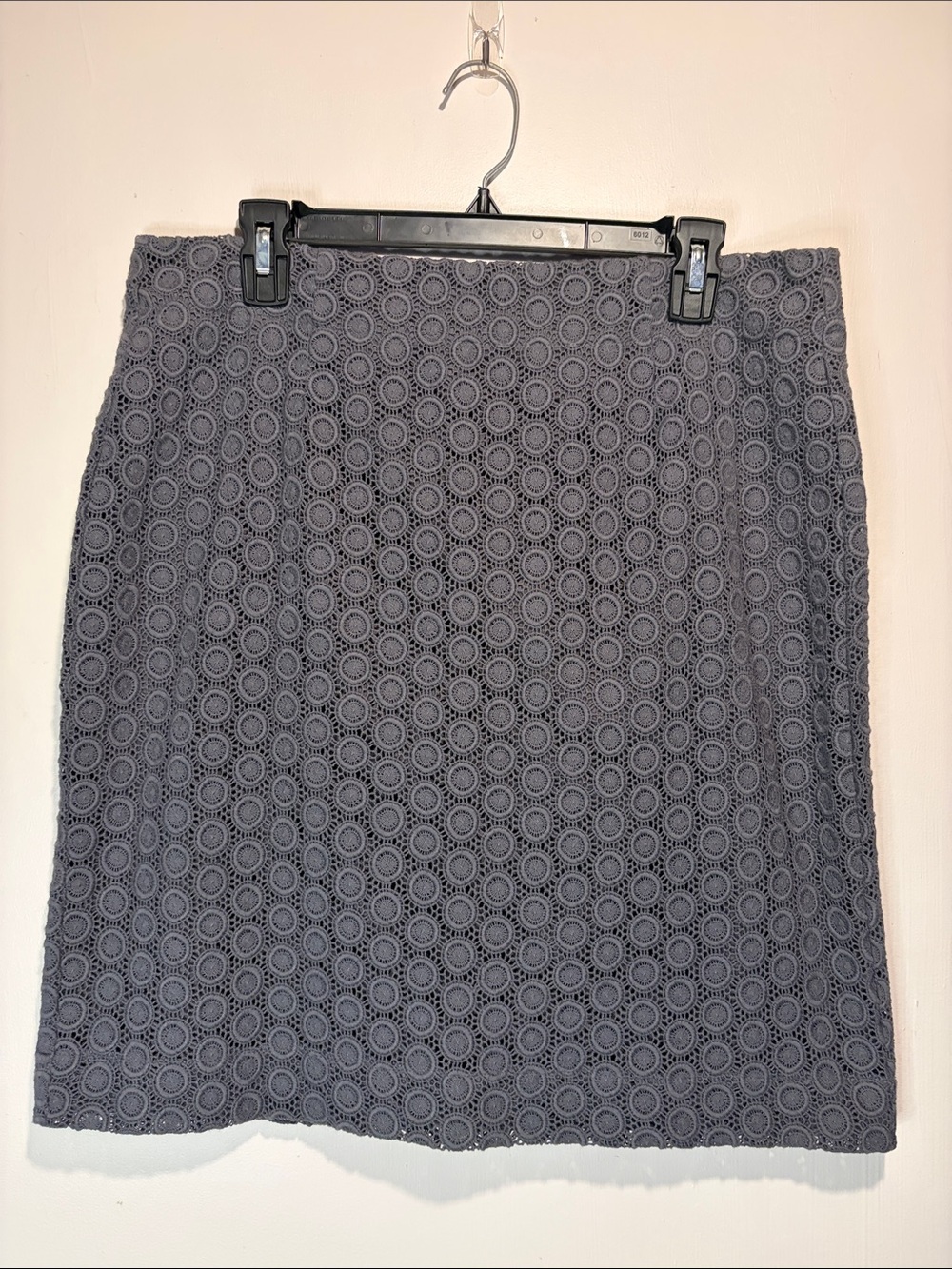 Garnet Hill Grey Circle Pattern Lace Overlay Pencil Skirt Fall Preppy SZ 14
